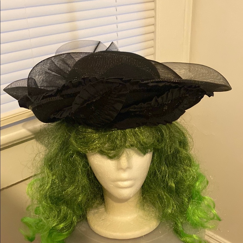 Black color Deborah church style wool hat with decor